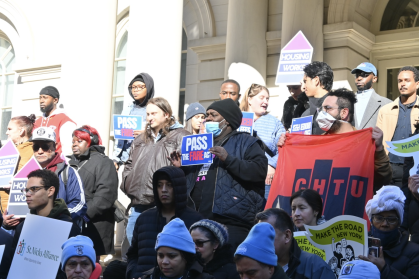 Supporters of the FARE Act gather at a rally at the steps of City Hall before the Nov. 13th vote, where the act passed with 42 council members in favor.